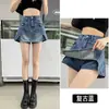 Saia Shorts Jeans Slim Cintura Alta Feminina Personalizada Culotes Verão Fina 2025 Nova Saia Shorts Linha A Meia Saia