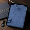 Suéter de cachemira para hombre con cuello semi-alto y patrón de diamantes, capa base de lana para otoño e invierno, suéter de punto holgado