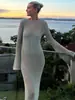 Vestido de praia longo justo sexy sem costas com recortes Amazon Verão 2023 atacado transfronteiriço vestido europeu e americano