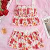 Pijama Casual de Alta Gama Shorts de Tirantes Florales Pequeños Sexy Moda Spice Girls Conjunto de Dos Piezas para el Hogar para Mujer Europeo y Americano