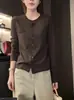Cárdigan de Punto Holgado con Dobladillo Irregular y Bolsillo Estilo Coreano para Mujer 2026 Otoño Nuevo Casual Versátil Adelgazante Cardigan de Moda
