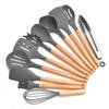 Juego de utensilios de cocina de silicona de haya de 11 piezas, espátula de silicona, espátula para cocinar, juego con cubo, caja de color, juego de utensilios de cocina de silicona