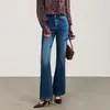 2613407- Calça jeans de algodão com stretch em quatro direções, estilo casual simples, cintura alta, boca larga, para pessoas baixinhas, novo estilo de início de outono