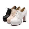 Comercio exterior transfronterizo zapatos de mujer tacón grueso blanco encaje boca profunda zapatos impermeables plataforma tacón alto top bajo zapatos beige comercio exterior talla grande