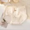 Calcinhas Femininas de Algodão Puro Estilo Pastoral Fresco e Simples com Forro Estendido de Algodão, Calcinhas Femininas Respiráveis e Amigáveis à Pele de Cintura Média que Moldam o Quadril