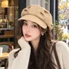 Chapéu Octogonal de Cabeça Grande para Outono Inicial Chapéu de Jovem Jornaleiro Feminino Cor Sólida Simples Aba Larga Elegante Fashionável Boina de Pintor