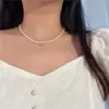 Collar de perlas pequeñas de agua dulce con forma para mujer, gargantilla, cadena para la clavícula de cuentas de arroz, frijol dorado retro, bolita de oro pequeña, cadena para la clavícula de perla