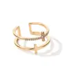 AliExpress Venda Quente Moda Anel Cruzado Dupla Camada com Diamante Feminino Personalizado Tendência Celebridade da Internet Anel Aberto Joia