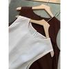Conjunto Chic y a la Moda de Estilo Francés: Top sin Mangas de Lino Tencel con Caída + Pantalones Cropped Rectos de Pierna Ancha