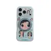 Capa de Celular Menina Desenho Animado Maçã 18Promax com Suporte Integrado Giratório 360 Graus Adequada para 16Pro Camada Dupla 17Pro