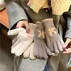 Luvas de Tela Sensível ao Toque para Manter Meninas Aquecidas, Luvas Quentes com Laço, Luvas de Ciclismo, Luvas de Pelúcia para Outono e Inverno com Dedos