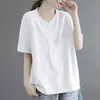 Camiseta Feminina de Verão 2024 Nova de Alta Qualidade Estilo Coreano Solta Emagrecedora de Comprimento Médio com Manga Curta, Esconde a Barriga, Top Versátil, Estilo Ins
