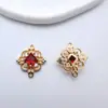 Cobre Conservador de Color Zircón Doble Colgante Cuadrado de Trébol de Cuatro Hojas Pendientes DIY Hechos a Mano Collar Pasador Accesorios de Conexión con Borla