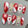 Uñas Vestibles Navideñas de Venta Caliente Transfronterizas, Uñas Color Rosa Perla Estilo Francés Blanco, Colección Desmontable de Arte para Uñas Navideñas