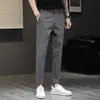 Pantalones casuales cortos para hombre, corte slim, corte recto, verano 2026, delgados, elásticos, color liso, largos