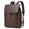 Mochila casual para hombre de gran capacidad, nueva, con estampado de tablero de ajedrez, mochila de negocios con cuero texturizado, bolsa de doble hombro para hombre