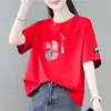 Comercio Electrónico Transfronterizo Comercio Exterior Ropa para Madres Verano de Edad Media Nuevo Estilo Camiseta de Manga Corta Holgada Adelgazante Talla Grande Versátil para Mujer