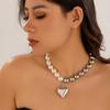 Cross-border Jewelry Pearl Necklace Summer New Big Beaded French Love Ins All-match Beaded Pêssego Coração Pérola Colar