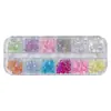 Set de Caja de 12 Compartimentos para Accesorios de Uñas, Perlas para Uñas, Pedrería Pequeña, Pedrería Irregular de Vidrio, Pedrería para Decoración de Uñas, Accesorios Mixtos