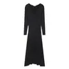 Aliexpress Wholesale Otoño Nuevo Jersey para Mujer de Color Sólido Cuello en V Manga Larga Línea A Vestido Largo