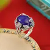 Yuebao Joias Prata Esterlina S925 Lápis Lápis Lazúli Vintage Antigo Borboleta Flor Rosto de Ovo Anel Brocado Anel de Prata