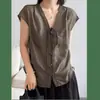 2026 Verão Novo Design Estilo Coreano Gola V Acabamento em Renda Manga Flare Blusa Camisa Fina Versátil