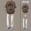Traje casual de manga corta para hombre, estilo Hong Kong juvenil de verano, camiseta de moda con pantalones, conjunto de dos