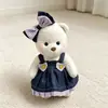 Conjunto de Ropa para Muñeco de Peluche Oso Articulado Lina de Tamaño Mediano con Lazo de Cuadros Rosa S Falda de Mezclilla con Encaje