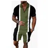 Conjunto de Polo con Cremallera de Moda Europea, Americana y Asiática Transfronterizo para Hombre, Polo Casual Estampado en 3D, Pantalones Cortos Casuales