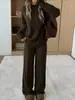 Conjunto Casual de 2 Piezas para Mujer, Invierno, Color Sólido, Cuello Redondo, Manga Larga, Top Sencillo y Pantalones, Ropa de Invierno