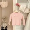 Niña Otoño 2026 Nuevo Top con Cuello de Volantes Cárdigan de Punto Dulce con Lazo para Niñas Top de Manga Larga a la Moda