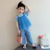 Conjunto de Ropa para Niñas 2026 Nueva Moda de Verano Elegante Ropa de Malla con Tirantes de Manga Corta para Niños Conjunto de Tres Piezas de Verano para Bebés Niñas