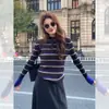 Top de punto base a rayas chic coreano de cuello alto para mujer, para otoño/invierno, corte ajustado, ropa interior, top de diseño único de nicho