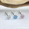 Pendientes de Aleación de Titanio Astmf-13 de 0.8 de Espesor con Garras, Estrella de Cinco Puntas, Titanio G23 con Rosca Interna, Pendientes de Zirconia, Joyería para Piercing