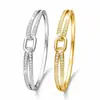 Pulsera de Hebilla de Anillo de Doble Capa de Lujo Ligero con Diseño Completo de Circonita Diamantada, Diseño Único Que Realza el Cutis, Regalo Perfecto para Novias en San Valentín