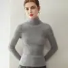 Novo suéter de outono e inverno sem costura 100% cashmere para mulheres, blusa base de malha slim-fit de gola alta com gola sobreposta
