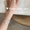 Estilo Ins Coreano Nicho Dulce y Lindo Plata de Ley S925 Doble Capa Corte Cuadrado Calado Puntadas Oso Madreperla Blanca Pulsera
