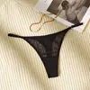 Estilo europeo y americano, tanga sexy de malla transparente para mujer con tiras finas, hebilla metálica, cómoda y transpirable, entrepierna de algodón puro, talla grande para mujer