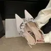 2026 Nuevos Tacones Altos de Tacón Fino Color Nude Estilo Francés para Mujer, Sandalias Cerradas Hermosas de Verano, Zapatos de Punta Baja