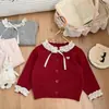 Suéter para Niña Otoño Invierno 2026 Estilo Coreano Moda Punto de Encaje de Lunares Prenda Superior Versátil para Niña Ropa Exterior Cárdigan