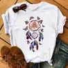 Camiseta Simples Feminina com Estampa Colorida de Borboleta Floral Pena Manga Curta