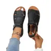 Nuevas sandalias planas huecas de talla grande para comercio exterior con hebilla de cinturón para mujer, estilo vintage, sandalias de playa de color liso para uso en exteriores wish