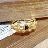 Anel Aberto Vintage de Segunda Mão com Ramo Dupla Camada de Zircônia em Forma de Losango com um Toque Único Retro de Luxo Leve de Alta Gama