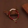 Pulseira de Pérolas Naturais de Água Doce Estilo Francês com Plaquinha Dourada Ajustável, Suprimento de Joias Empilháveis