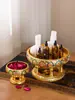 Bandeja de frutas de madera maciza estilo asiático con base alta, cesta de frutas decorativa para el hogar, bandeja de almacenamiento multicapa, bandeja redonda vintage para servir frutas secas