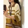 Suéter de Malla Hueca Tejido Japonés Coreano para Mujer Holgado Transpirable Camisa POLO Cuello Solapa Top Chaqueta de Pareja Tendencia Americana