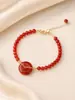 Pulseira Fina de Ágata Branca e Vermelha com Fio e Fecho de Paz, com Corrente de Extensão Ajustável, Pulseira Simples de Jade Vermelho para o Dia a Dia