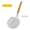 Colador de acero inoxidable colador grande cuchara para fideos colador grande comercial para freír cocina mango de bambú colador de filtro de fugas cuchara