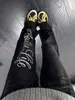 Calça jeans masculina com estampa de raio e letras, perna reta, modelagem solta, estilo American high-street, moderna, versátil, afina a silhueta, levemente bootcut