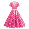 Foto real no local 2025 Amazon venda quente transfronteiriça camisa de bolinhas gola branca vestido estilo retro francês Hepburn Hong Kong